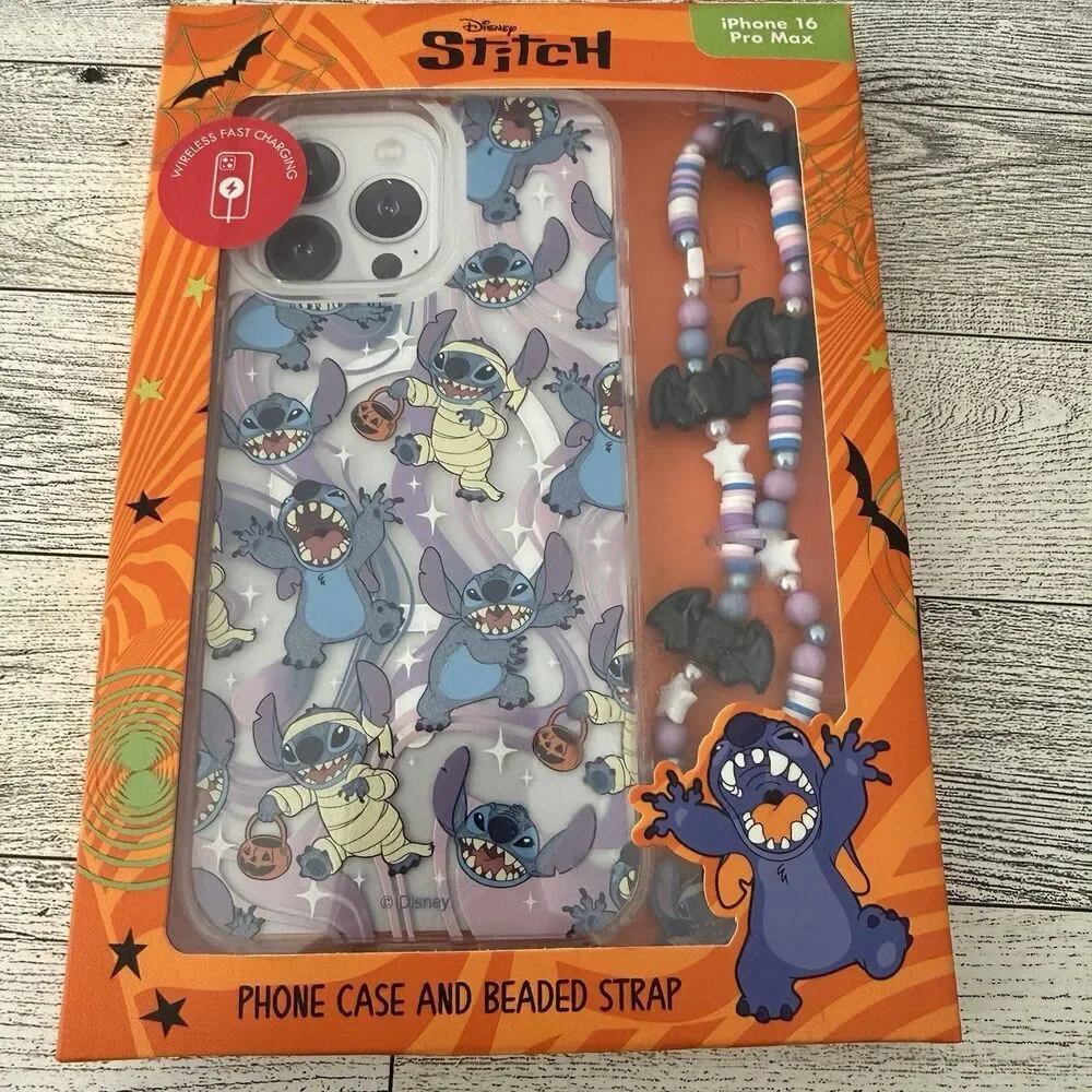 Disney Stitch Halloween Skinnydip iPhone 16 Pro max Hard Case Beaded Strap New